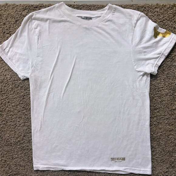 True Religion White Tee with Gold Detail - Picture 1 of 8